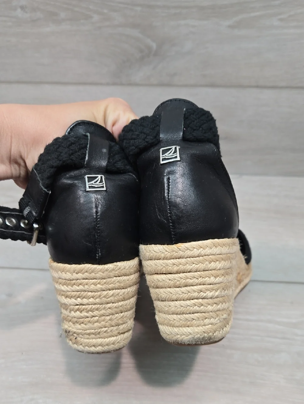 Sperry Women Black Espadrille Wedge Sandals Boho Hobo Shoes Sz 9.5M